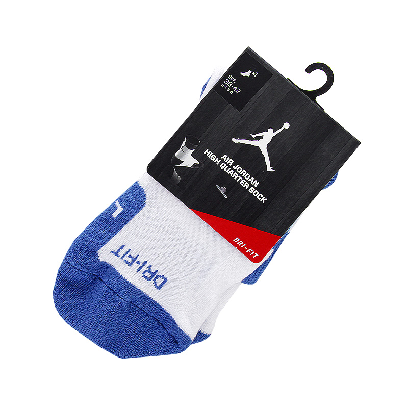 Носки Jordan DriFit Crew Носки Jordan DriFit CrewНоски<br>хлопок, полиэстер, нейлон<br><br>Цвет: синий, белый<br>Размеры US: L<br>Пол: Мужской
