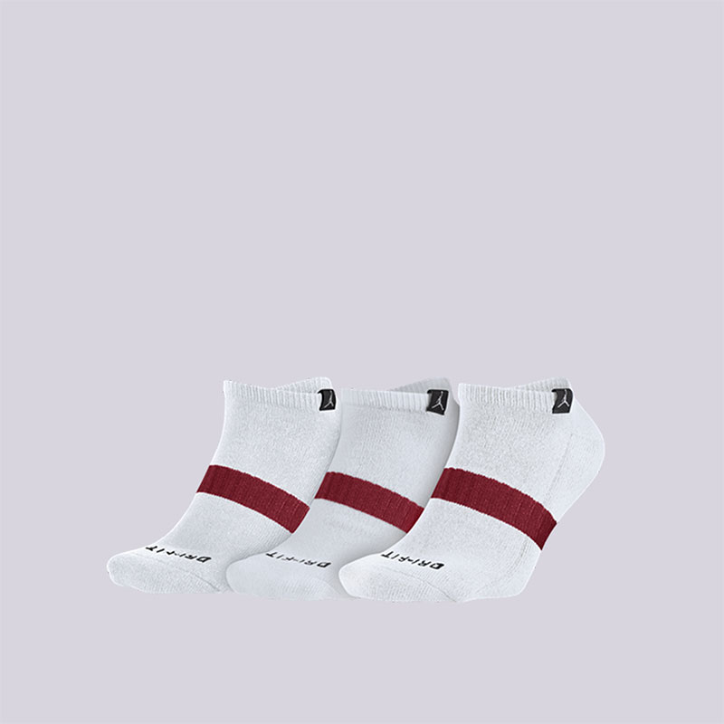 Носки Jordan Dri-Fit No-Show 3PPK Носки Jordan Dri-Fit No-Show 3PPKНоски<br>Полиэстер, нейлон, эластан<br><br>Цвет: Белый<br>Размеры US: M;L;XL<br>Пол: Мужской