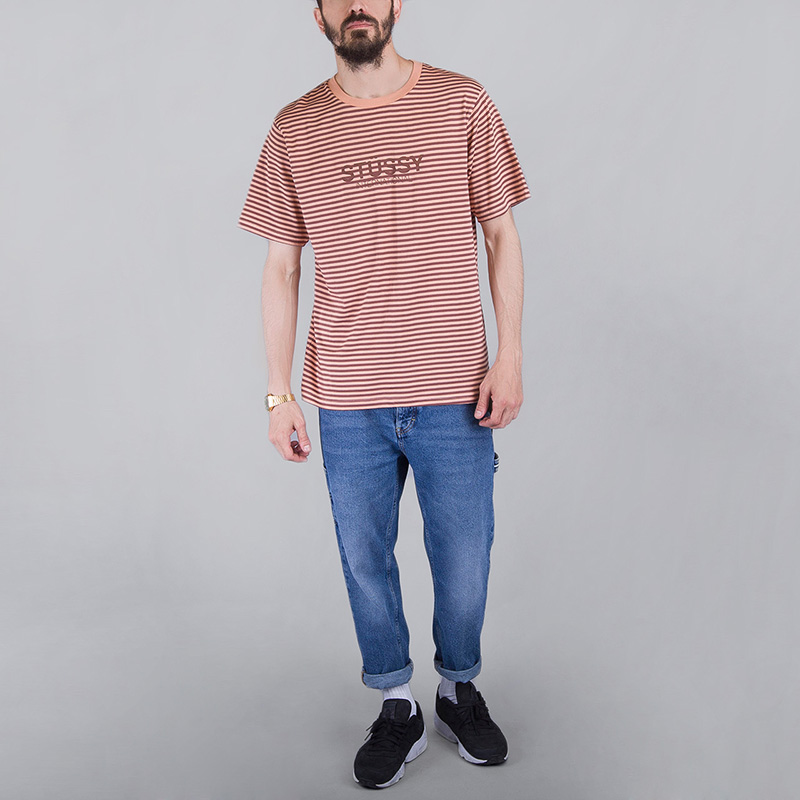 мужская персиковая футболка Stussy STRIPE CREW TEE 1140010-PEACH - цена, описание, фото 2