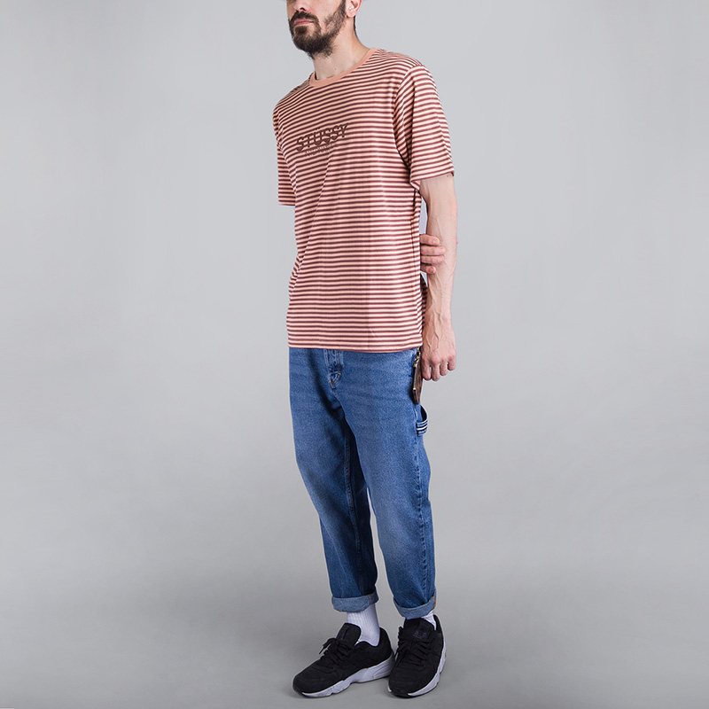 мужская персиковая футболка Stussy STRIPE CREW TEE 1140010-PEACH - цена, описание, фото 3