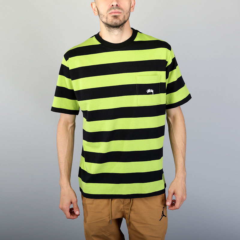 

Футболка Stussy Range Stripe Pocket Crew, Черный;салатовый