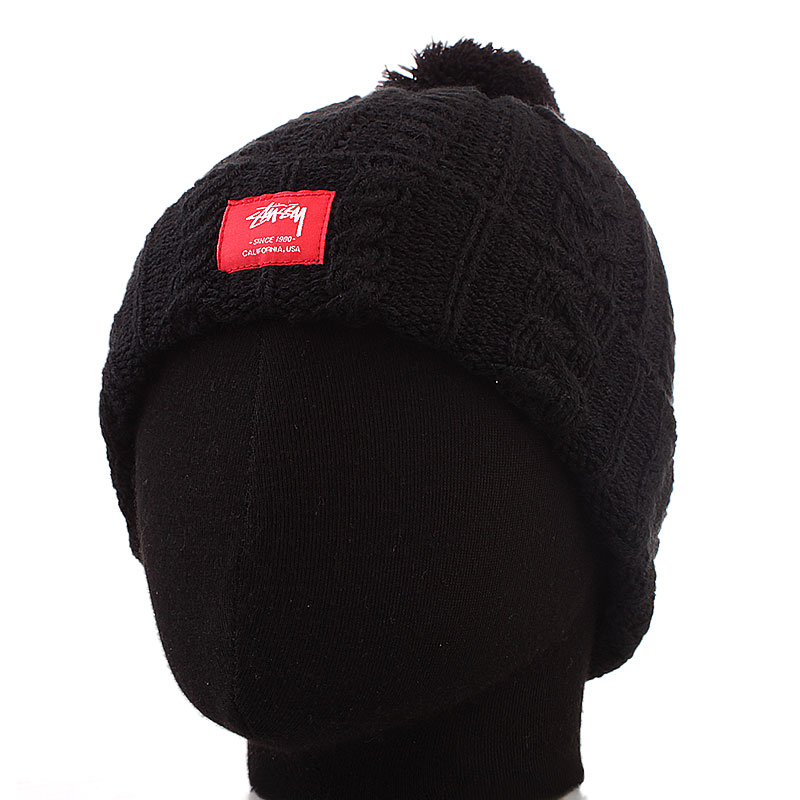 Stussy Шапка Matthew Cuff Pom-Pom Beanie (132494-blk)  - цена, описание, фото 1