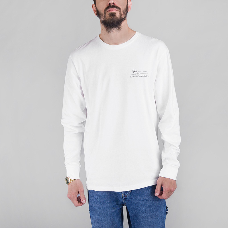 мужская белая футболка Stussy HARUMI YAMAGUCHI RAFT LONGSLEEVE 1994099-WHITE - цена, описание, фото 2