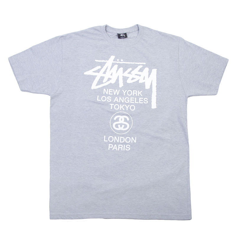 Мужская футболка Stussy World Tour Tee (1903536-grey hthr)  - цена, описание, фото 1