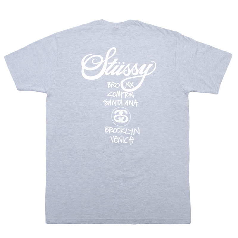 Мужская футболка Stussy World Tour Tee (1903536-grey hthr)  - цена, описание, фото 2