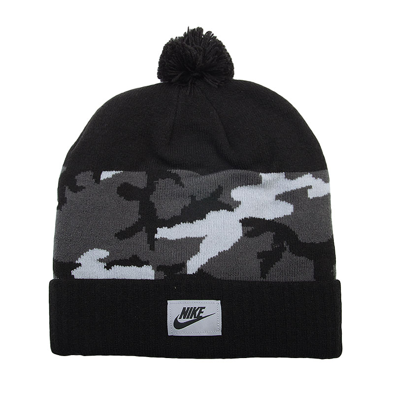  черная шапка Nike Camo Pom 688788-010 - цена, описание, фото 1