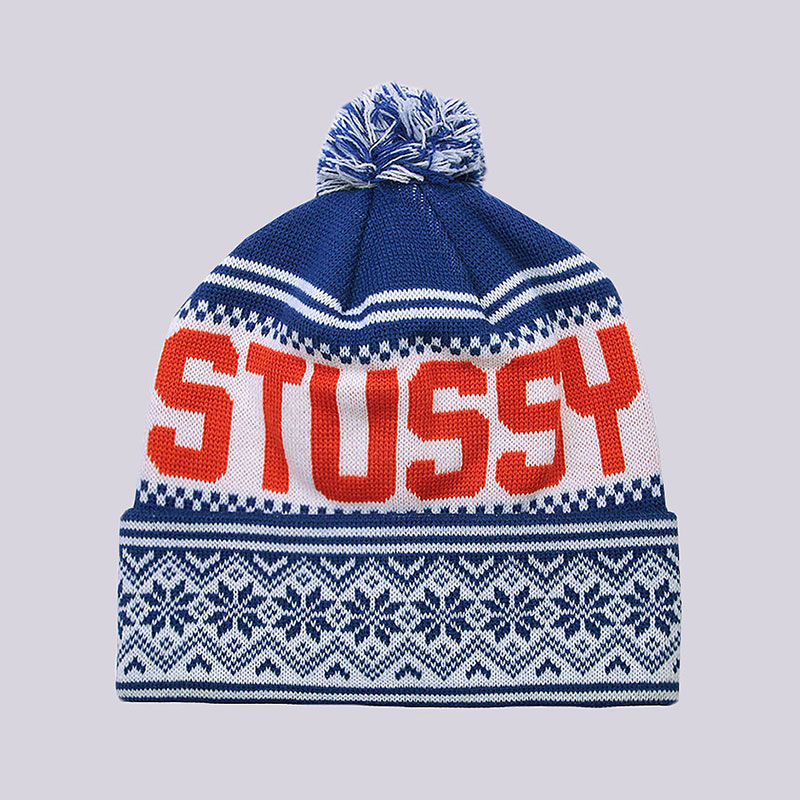  синяя шапка Stussy Nordic Pom Beanie 132630-blue - цена, описание, фото 1