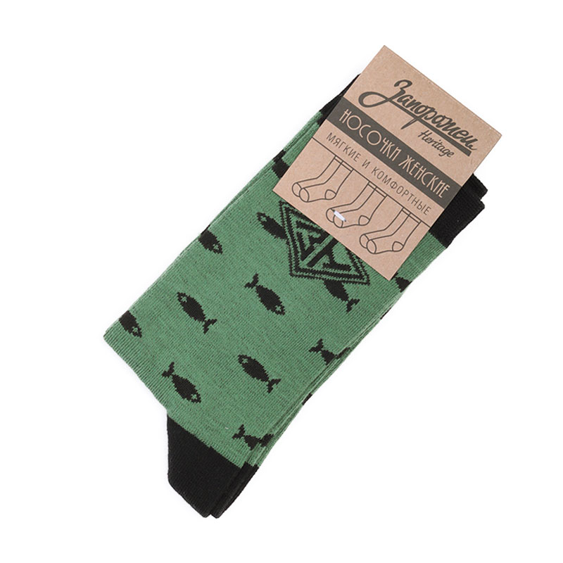 женские зеленые носки Запорожец heritage W Рыбки W Рыбки-green - цена, описание, фото 1