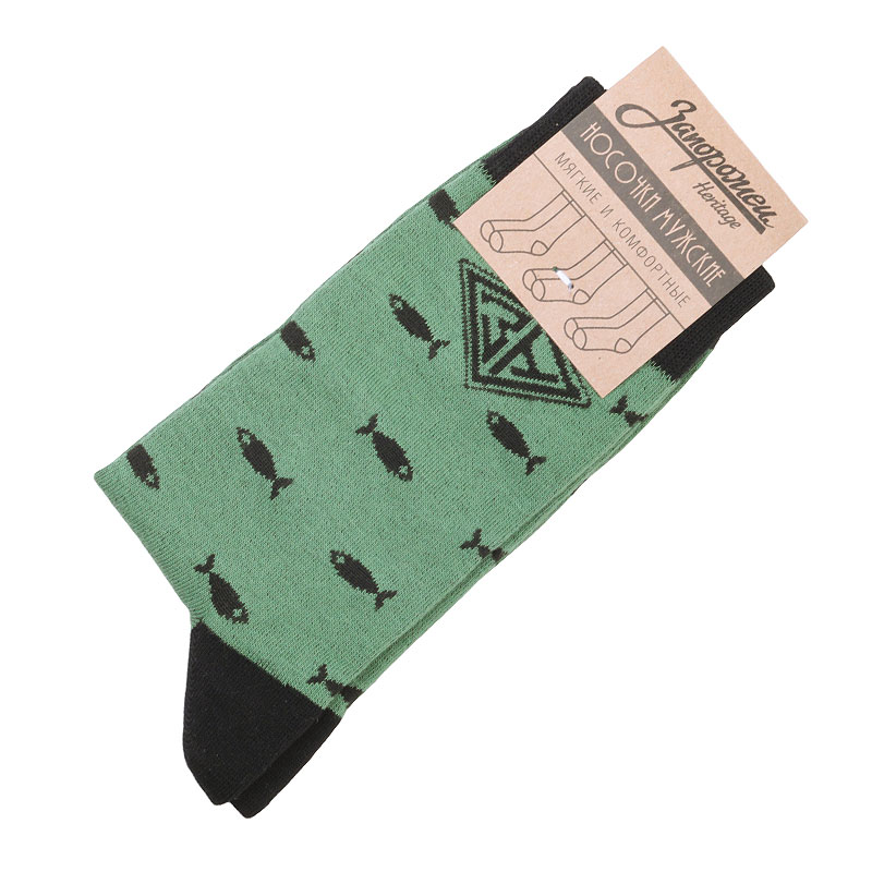 мужские зеленые носки Запорожец heritage Рыбки  Рыбки-green - цена, описание, фото 1