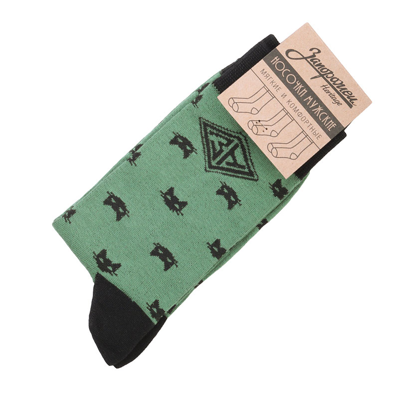 мужские зеленые носки Запорожец heritage Котики Котики-green - цена, описание, фото 1