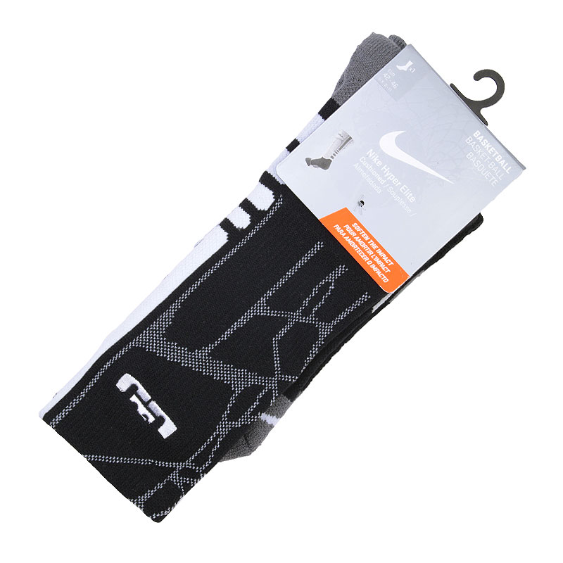 

Носки Nike, LeBron Hyper Elite Basketball Crew Socks, Черный;серый;белый