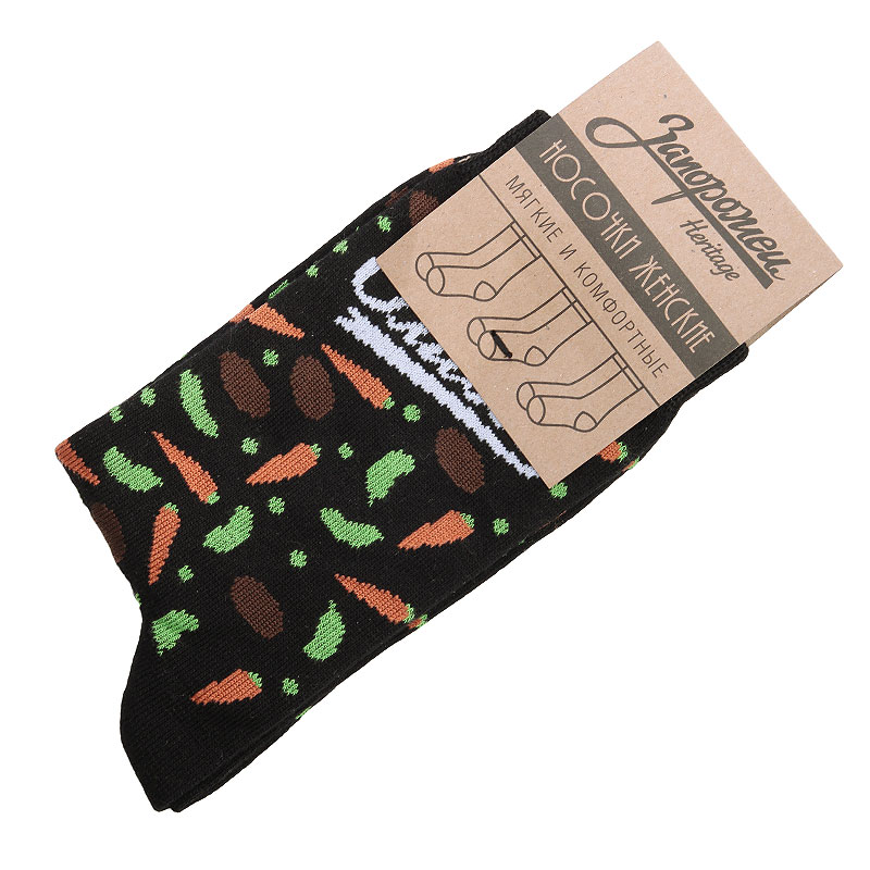 женские черные носки Запорожец heritage Оливье Вегетарианский W Оливье-вег-blk - цена, описание, фото 1
