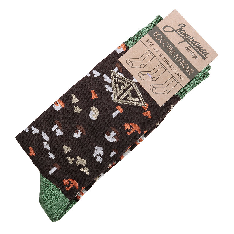 мужские зеленые носки Запорожец heritage Грибочки Грибочки-blk - цена, описание, фото 1