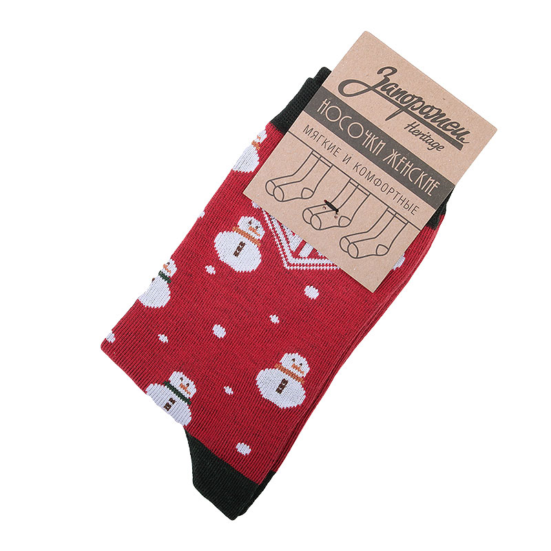 женские красные носки Запорожец heritage Снеговики W Снеговик-красн - цена, описание, фото 1