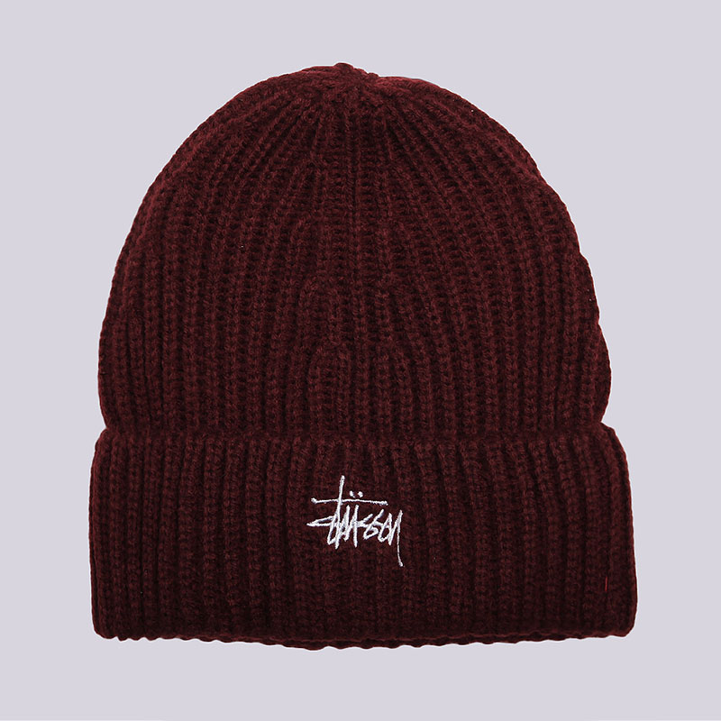 мужская бордовая шапка Stussy Basic Stock Cuff Beanie 132786-burgundy - цена, описание, фото 1