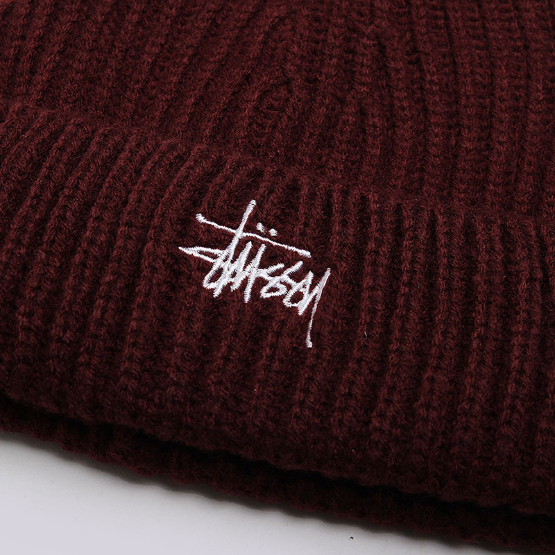 мужская бордовая шапка Stussy Basic Stock Cuff Beanie 132786-burgundy - цена, описание, фото 2