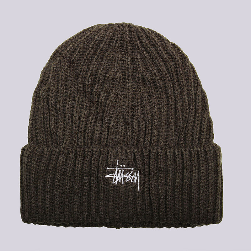 мужская зеленая шапка Stussy Basic Stock Cuff Beanie 132786-olive - цена, описание, фото 1