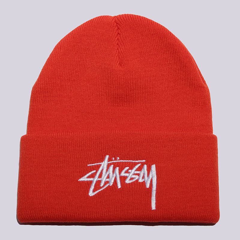  красная шапка Stussy Stock Cuff Beanie 132796-orange - цена, описание, фото 1