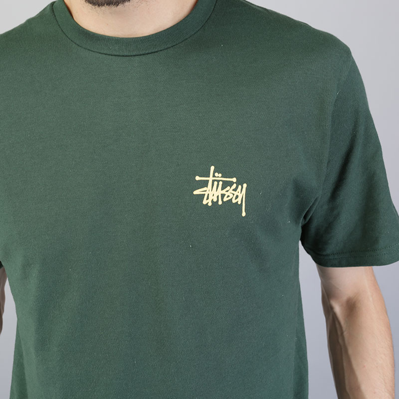 мужская зеленая футболка Stussy Basic Stussy Tee 1904105-dark-forest - цена, описание, фото 2