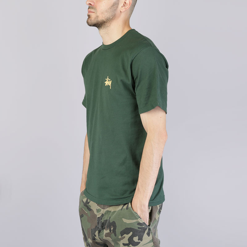 мужская зеленая футболка Stussy Basic Stussy Tee 1904105-dark-forest - цена, описание, фото 3