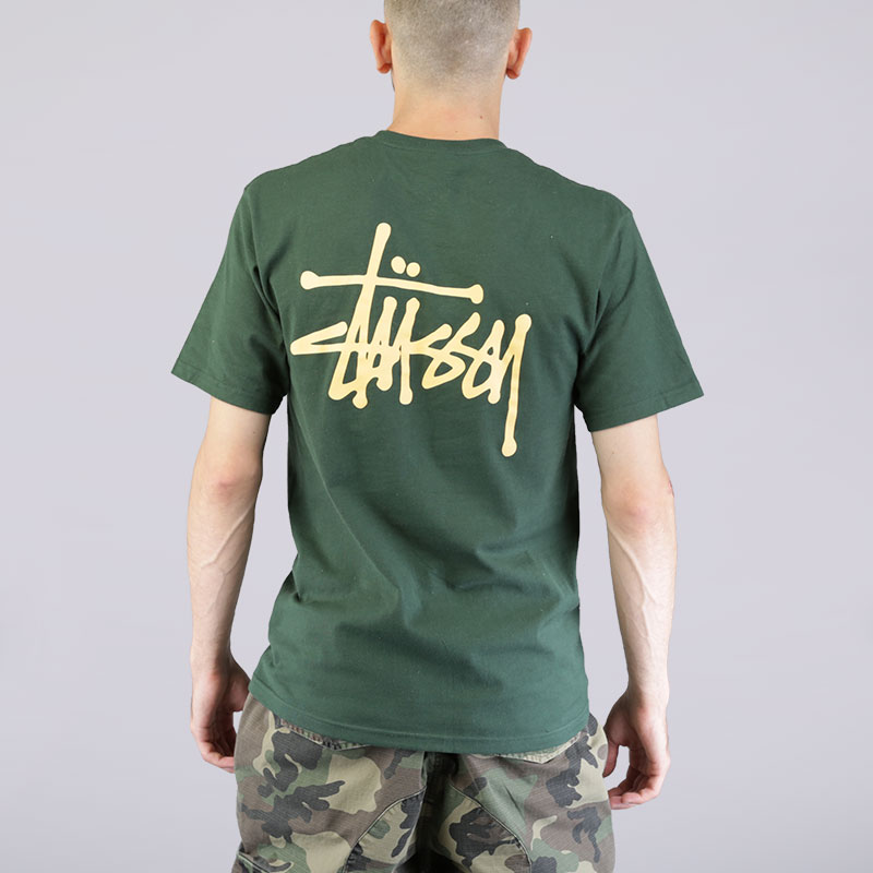 мужская зеленая футболка Stussy Basic Stussy Tee 1904105-dark-forest - цена, описание, фото 4