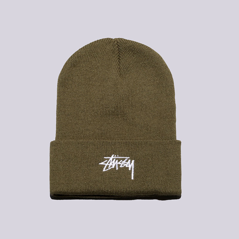  оливковая шапка  Stussy Stock FA17 Cuff 132851-Olive - цена, описание, фото 1