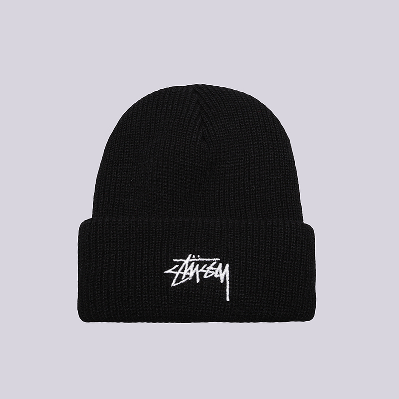  черная шапка Stussy Stock HO17 Cuff Beanie 132858-black - цена, описание, фото 1