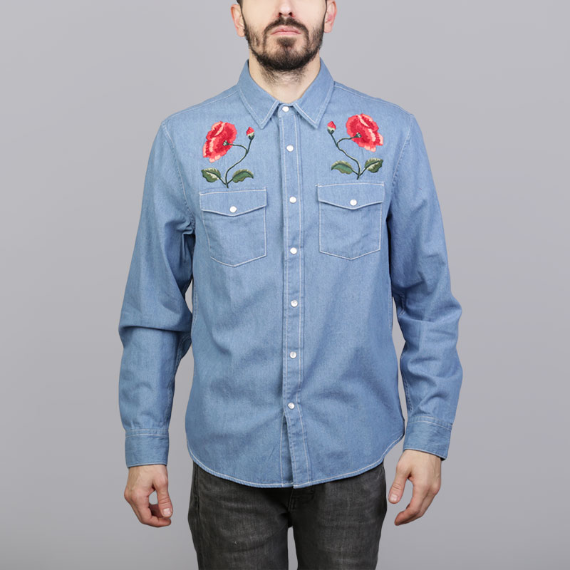 Мужская рубашка Stussy Poppy Denim Shirt (111952-light blue)  - цена, описание, фото 2
