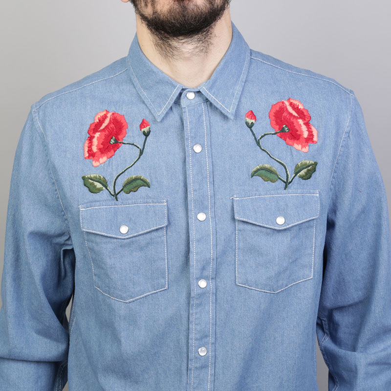 мужская синяя рубашка Stussy Poppy Denim Shirt 111952-light blue - цена, описание, фото 3