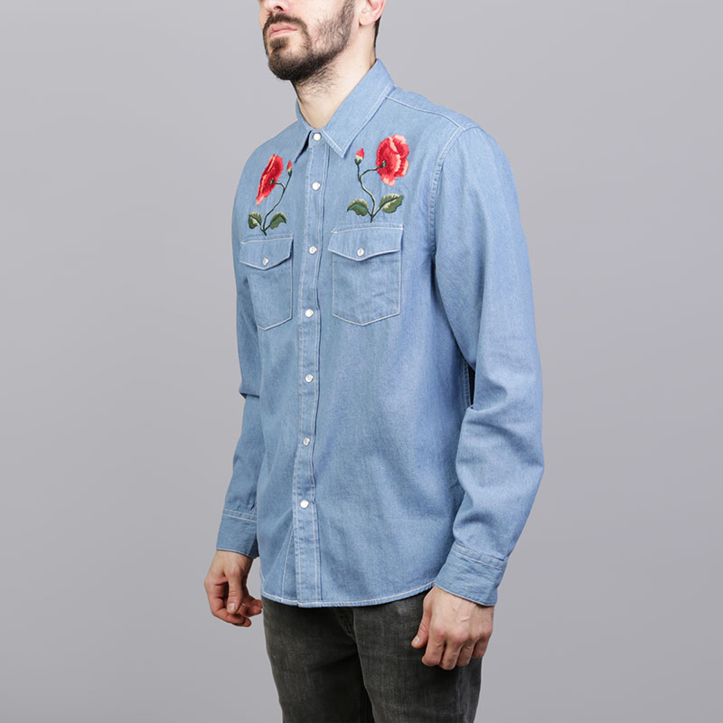 мужская синяя рубашка Stussy Poppy Denim Shirt 111952-light blue - цена, описание, фото 1