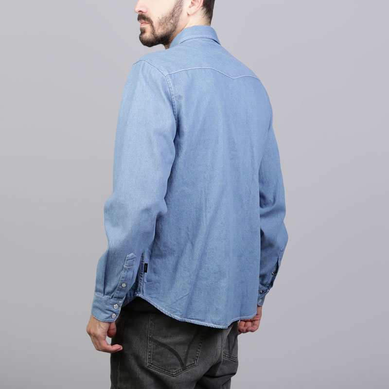 мужская синяя рубашка Stussy Poppy Denim Shirt 111952-light blue - цена, описание, фото 4