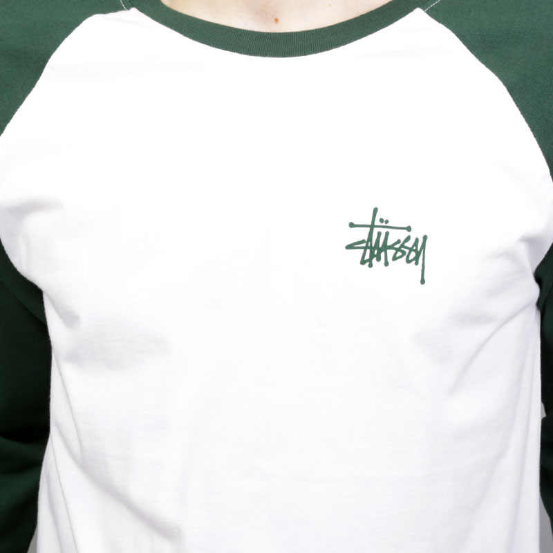 Футболка 3/4 Stussy Basic Stussy Raglan (1140052-wht/d forest)  - цена, описание, фото 2