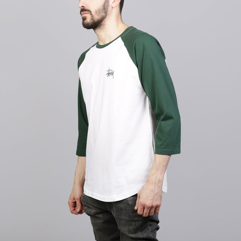   футболка 3/4 Stussy Basic Stussy Raglan 1140052-wht/d forest - цена, описание, фото 3