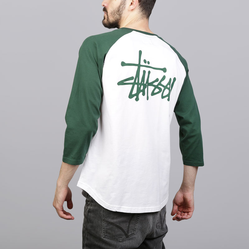   футболка 3/4 Stussy Basic Stussy Raglan 1140052-wht/d forest - цена, описание, фото 4