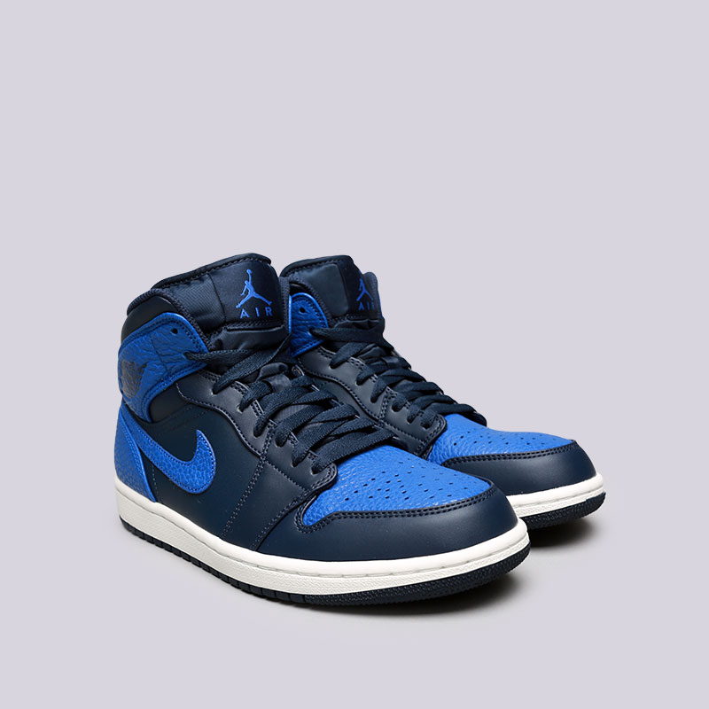мужские синие кроссовки Jordan 1 Mid 554724-412 - цена, описание, фото 2