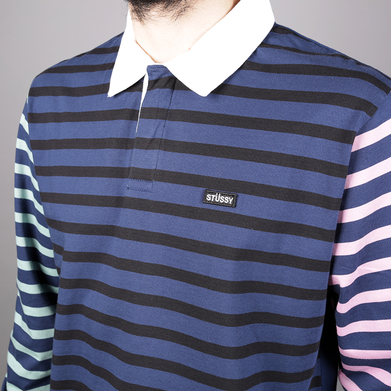   поло Stussy Jonah Stripe LS 1140062-navy - цена, описание, фото 4