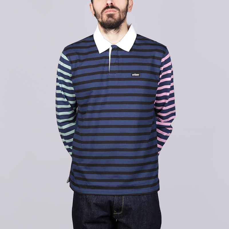   поло Stussy Jonah Stripe LS 1140062-navy - цена, описание, фото 2