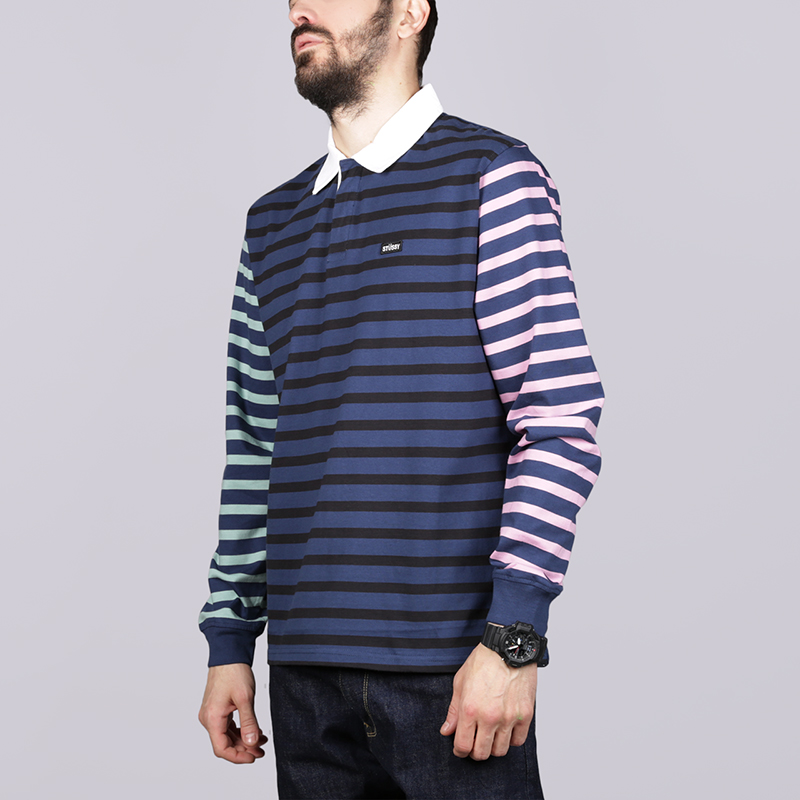   поло Stussy Jonah Stripe LS 1140062-navy - цена, описание, фото 1