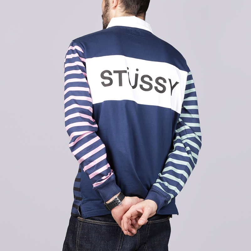   поло Stussy Jonah Stripe LS 1140062-navy - цена, описание, фото 3