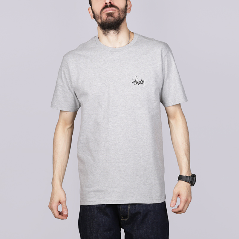 мужская серая футболка Stussy Basic Stussy Tee 1904181-grey heather - цена, описание, фото 1