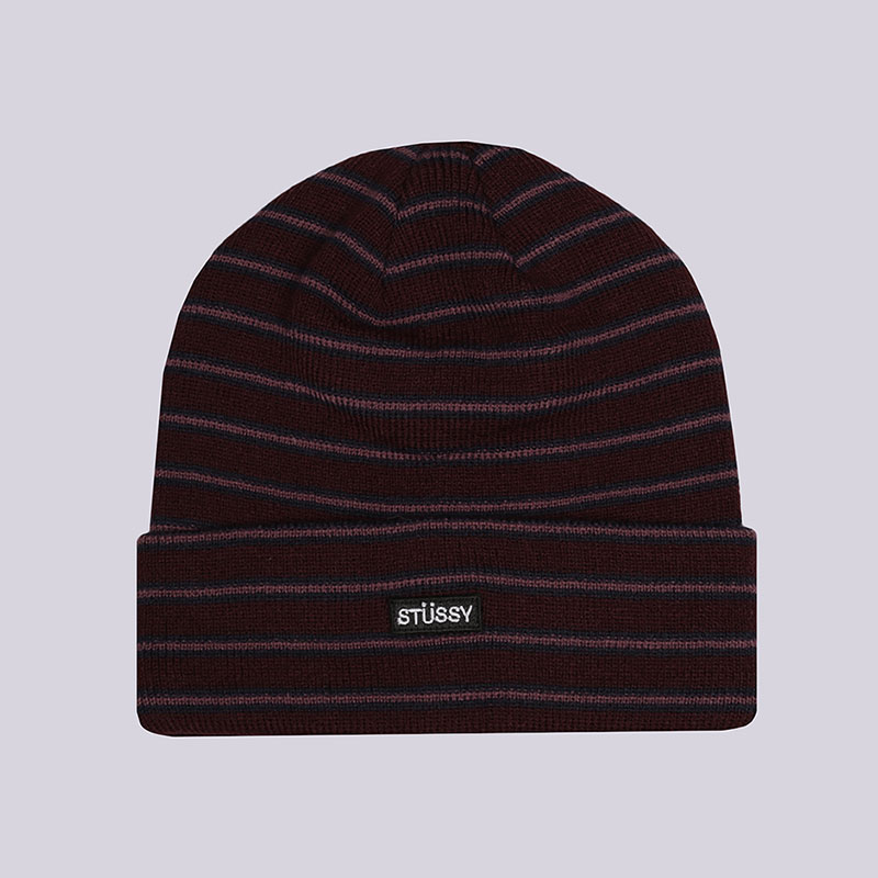 

Шапка Stussy, Striped FA18 Cuff Beanie, Бордовый