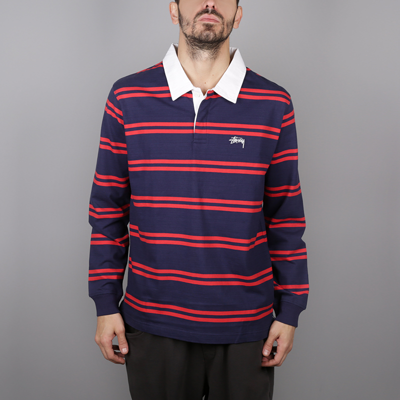 Лонгслив поло Stussy Desmond Stripels (1140097-navy)  - цена, описание, фото 1
