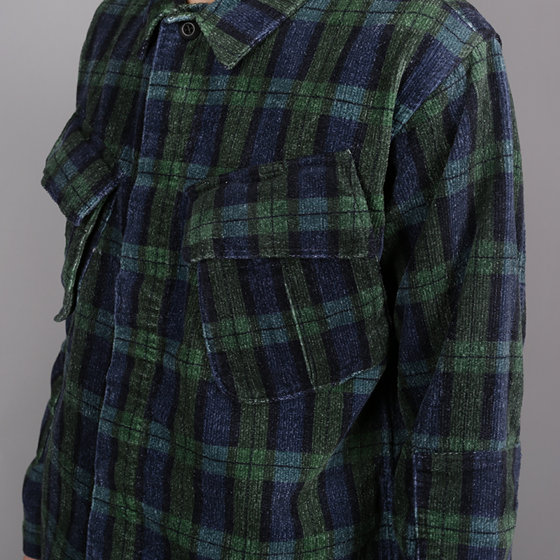 мужская синяя рубашка Stussy Velveteen Jungle 1110005-plaid - цена, описание, фото 3