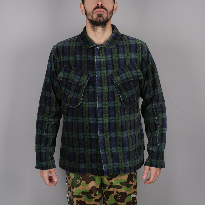 мужская синяя рубашка Stussy Velveteen Jungle 1110005-plaid - цена, описание, фото 1