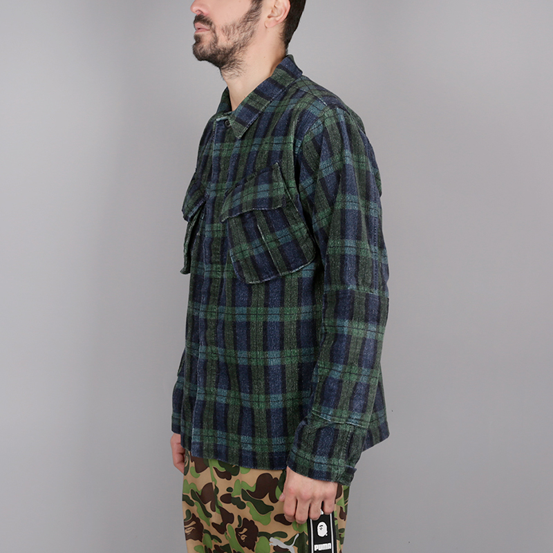 мужская синяя рубашка Stussy Velveteen Jungle 1110005-plaid - цена, описание, фото 2