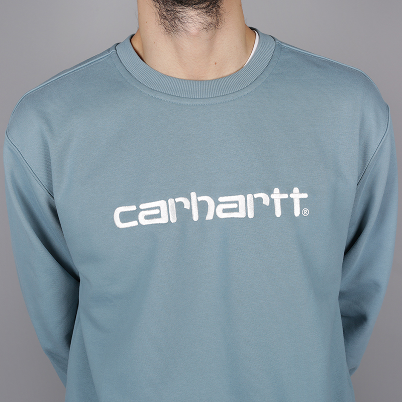 мужская голубая толстовка Carhartt WIP Logo Sweat i024679-dusty-blue - цена, описание, фото 2