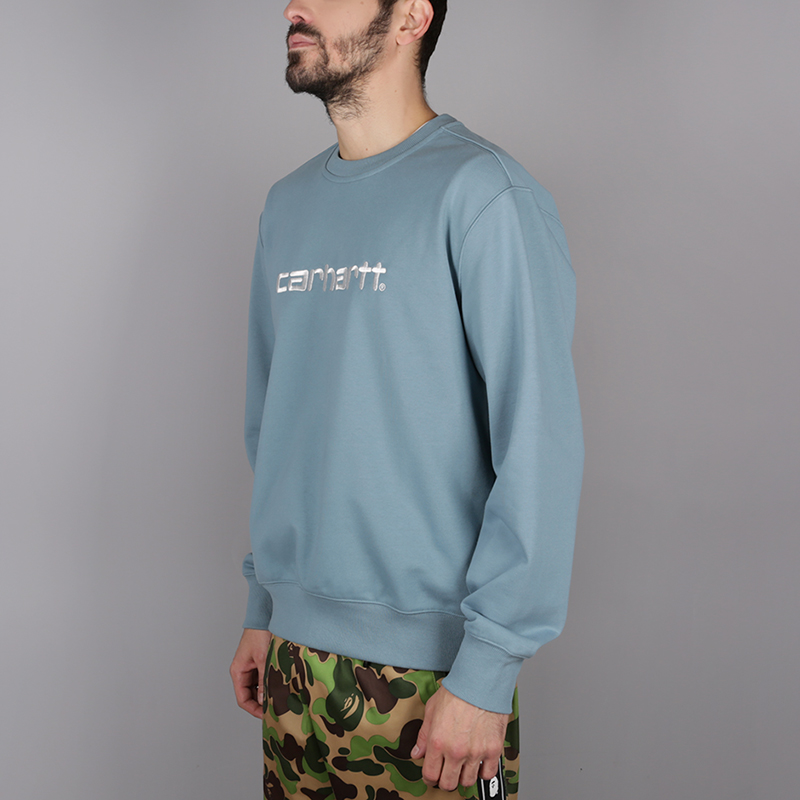 мужская голубая толстовка Carhartt WIP Logo Sweat i024679-dusty-blue - цена, описание, фото 3