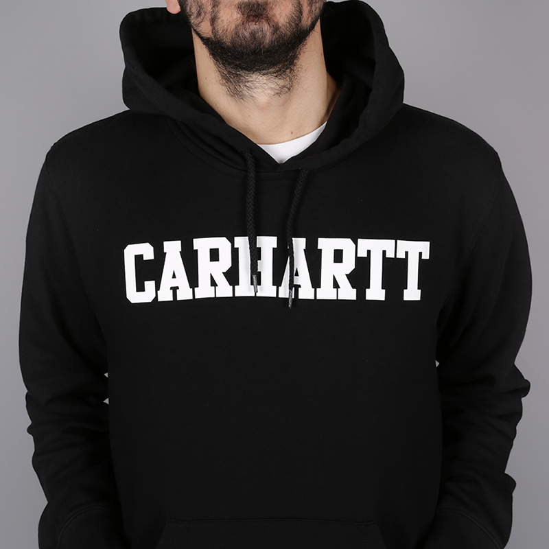 мужская черная толстовка Carhartt WIP Hooded College Sweat i024669-blk/wht - цена, описание, фото 2