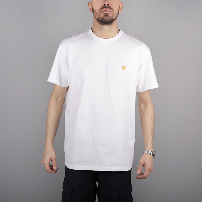 мужская белая футболка Carhartt WIP S/S Chase T-Shirt i026391-white/gold - цена, описание, фото 1