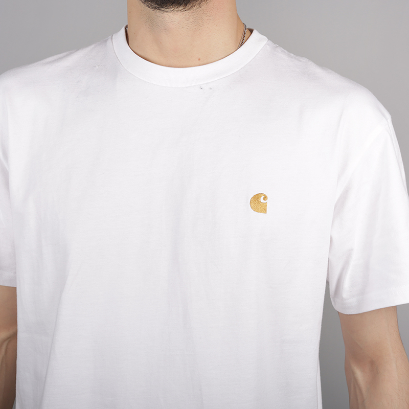 мужская белая футболка Carhartt WIP S/S Chase T-Shirt i026391-white/gold - цена, описание, фото 2